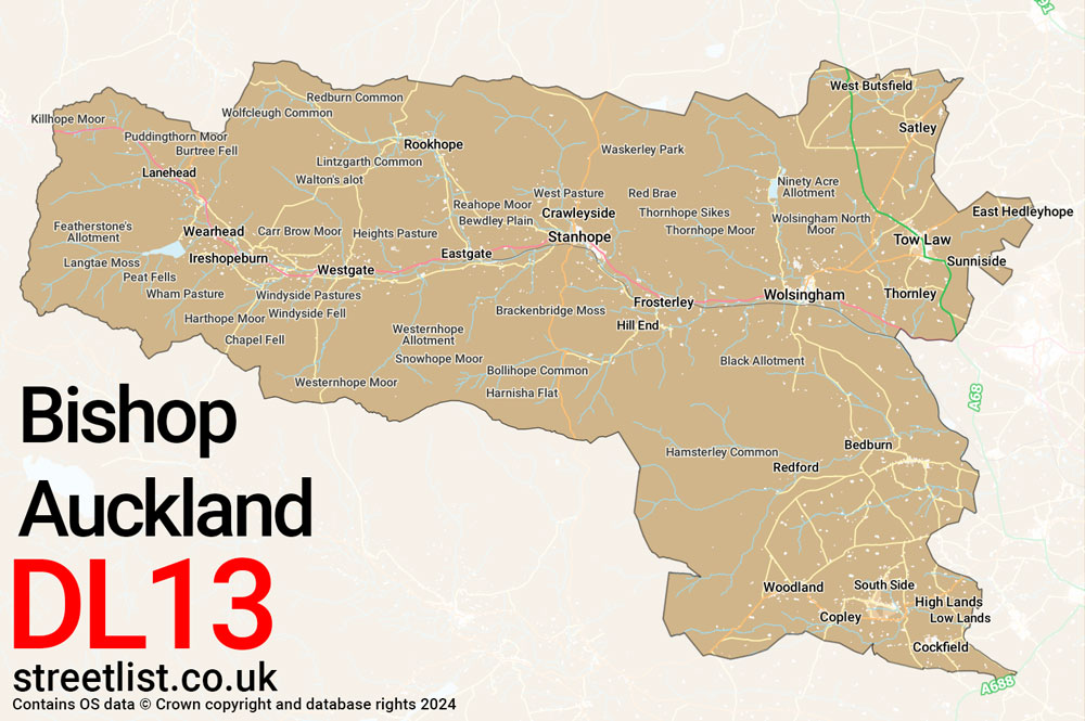 Map of the DL13 postcode