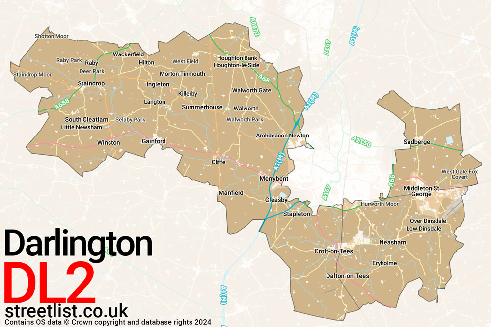 Map of the DL2 postcode