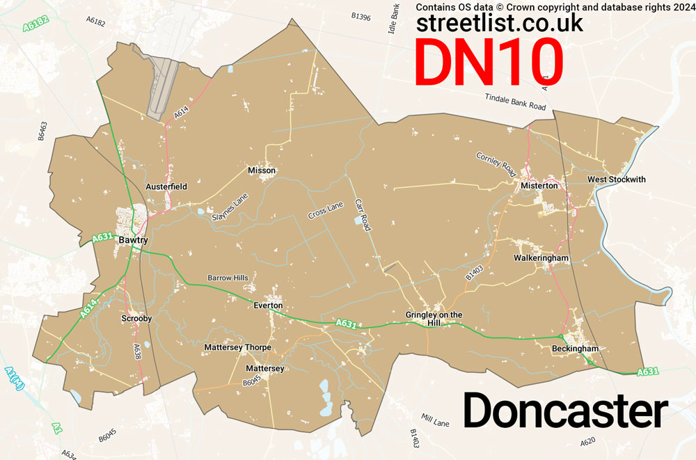 Map of the DN10 postcode