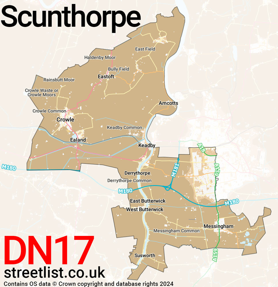 Map of the DN17 postcode