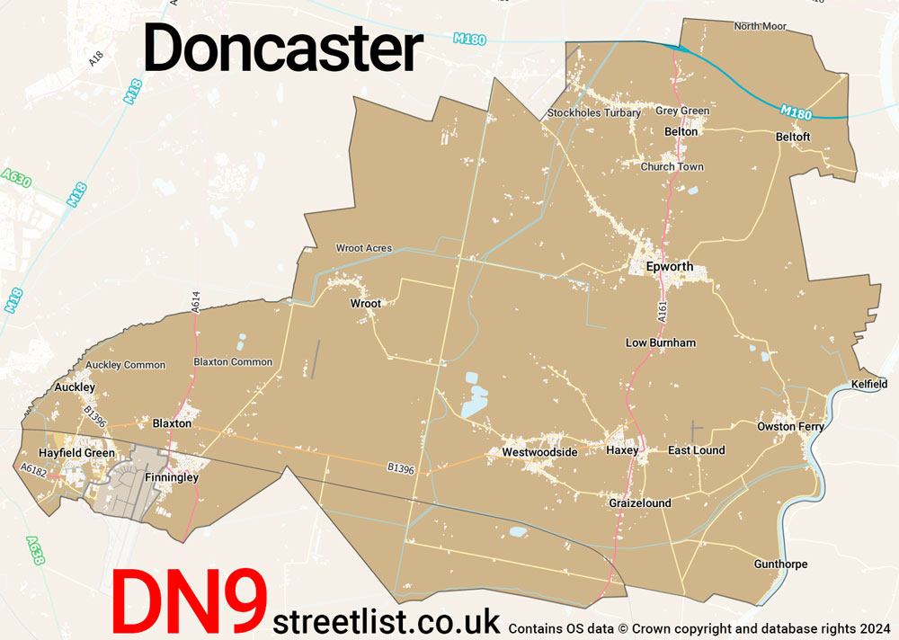 Map of the DN9 postcode