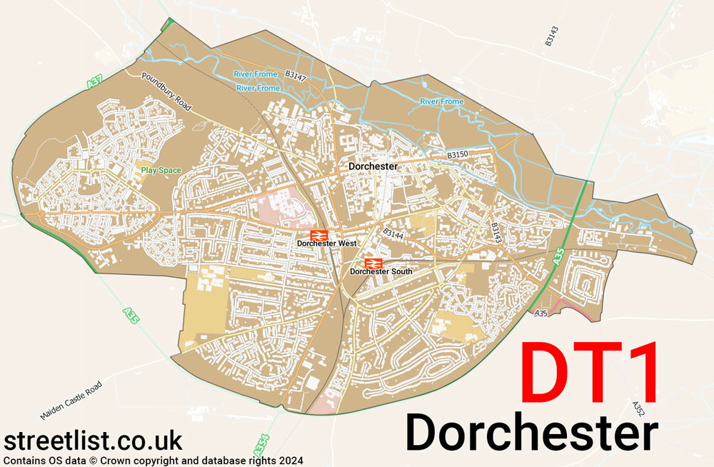 Map of the DT1 postcode