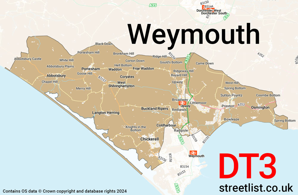 Map of the DT3 postcode