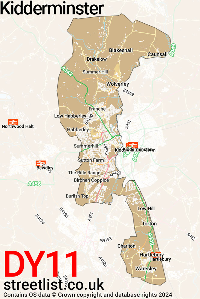 Map of the DY11 postcode