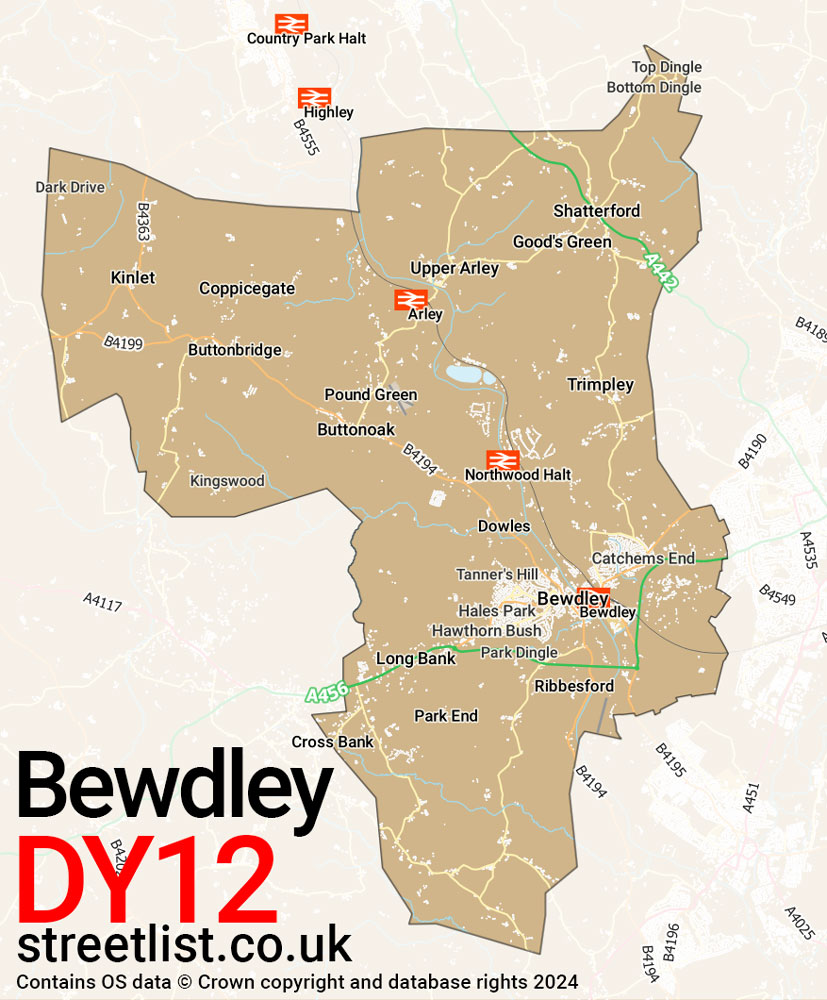 Map of the DY12 postcode