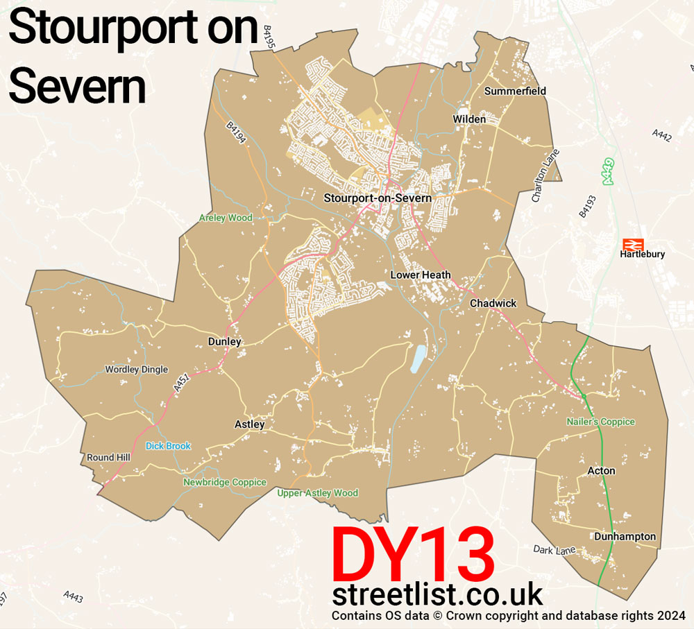 Map of the DY13 postcode