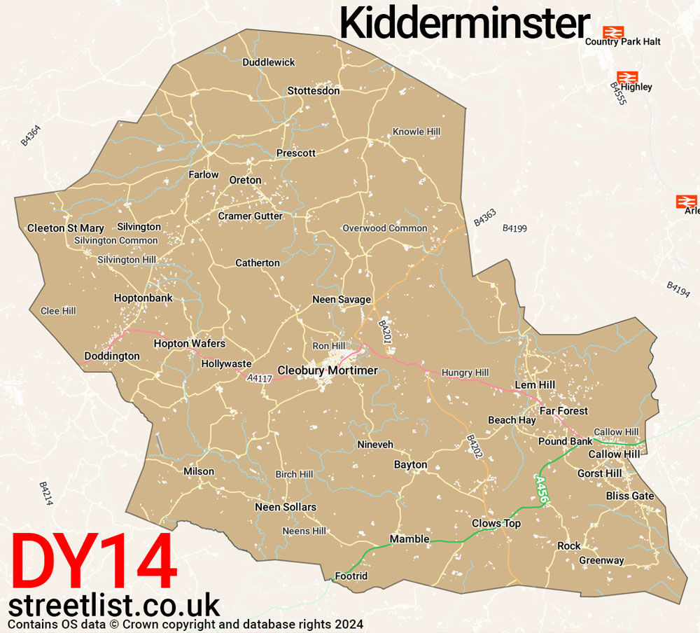 Map of the DY14 postcode