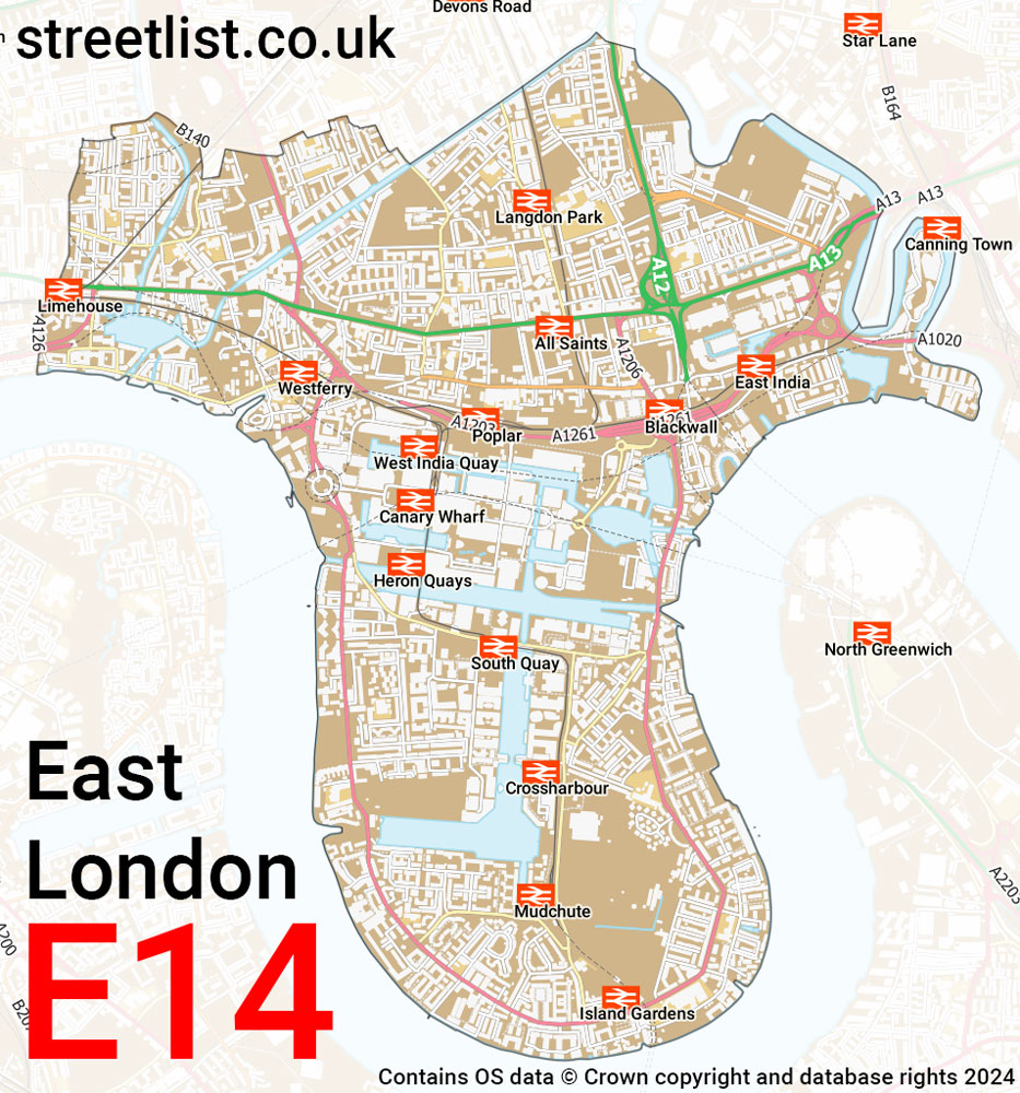 Map of the E14 postcode