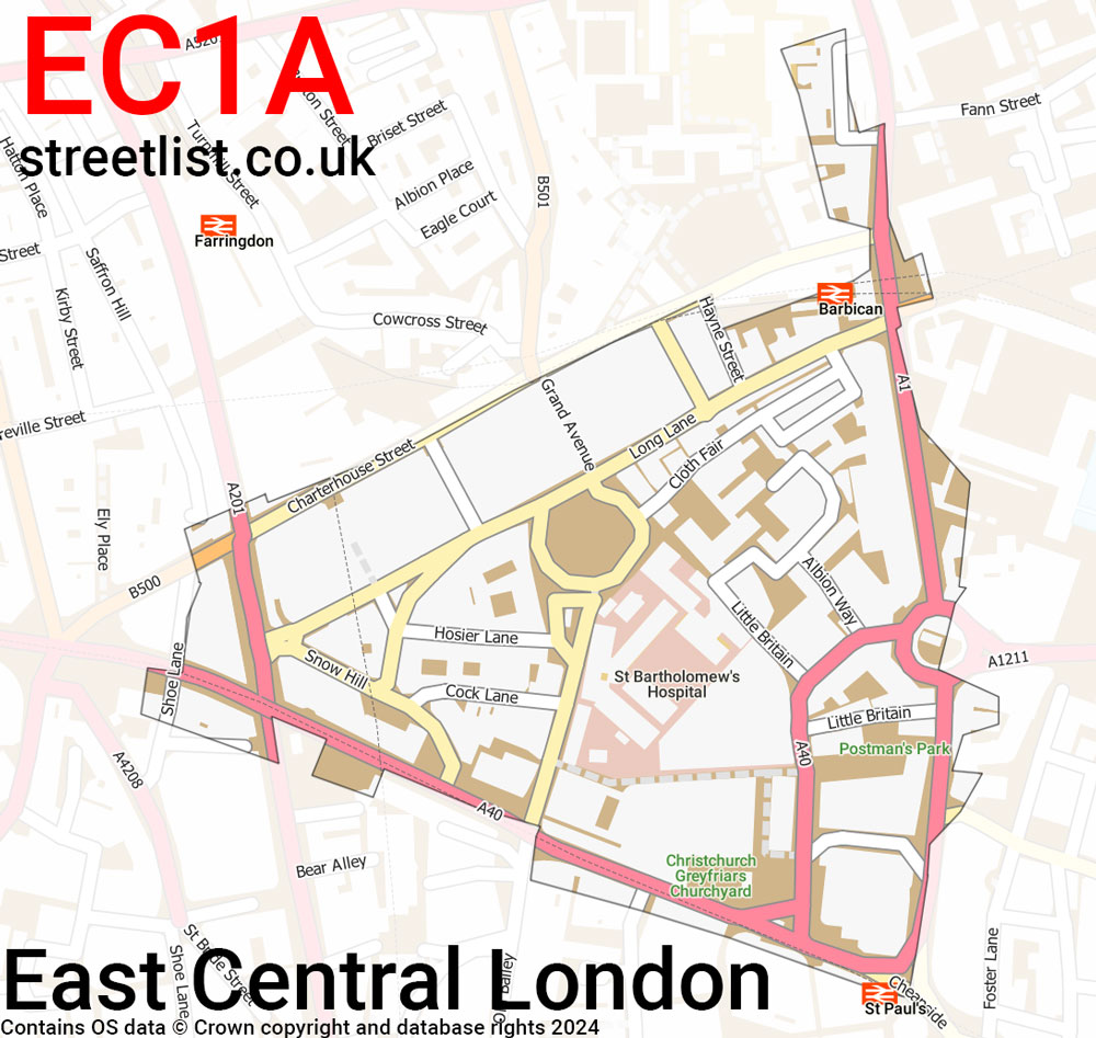 Map of the EC1A postcode