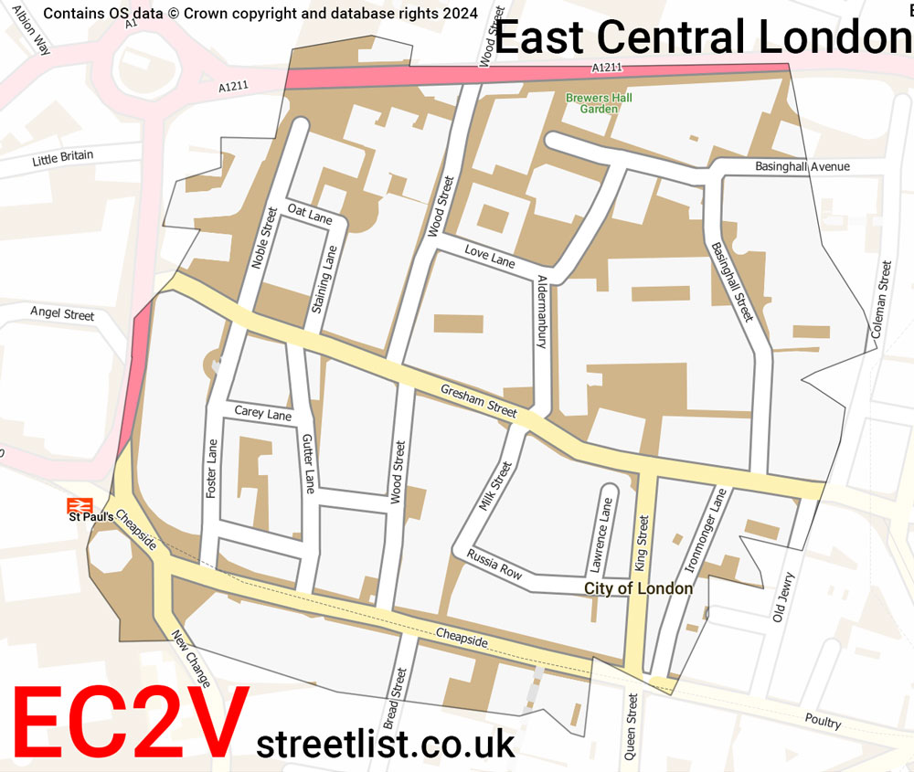 Map of the EC2V postcode