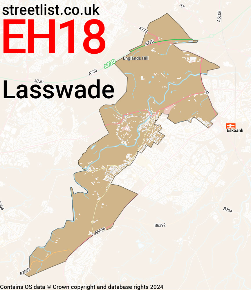 Map of the EH18 postcode