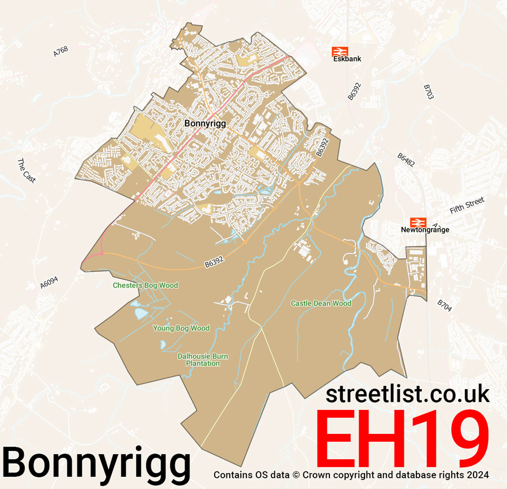 Map of the EH19 postcode