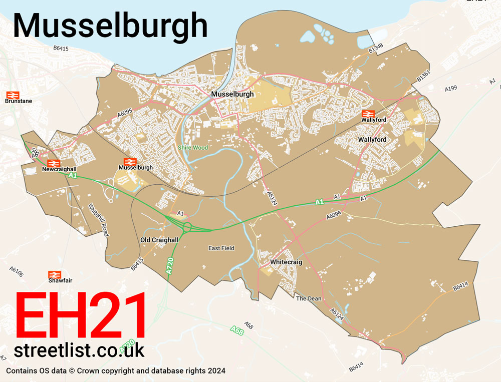 Map of the EH21 postcode