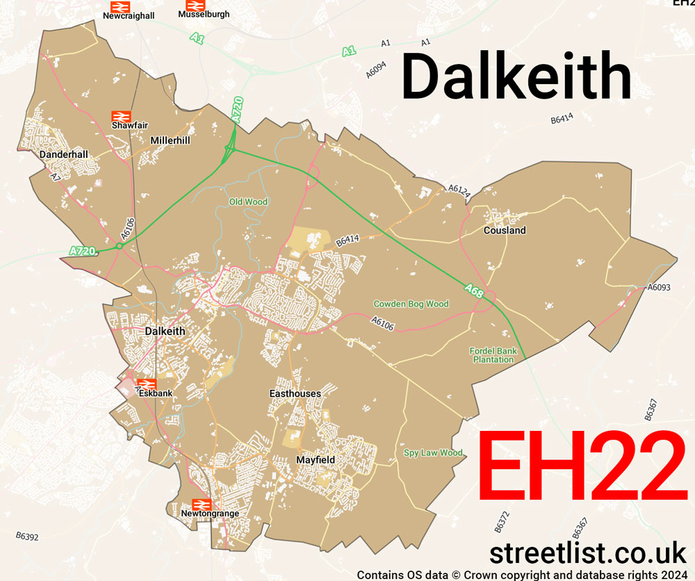 Map of the EH22 postcode