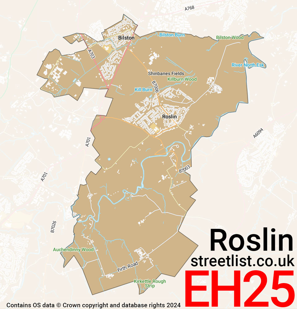 Map of the EH25 postcode