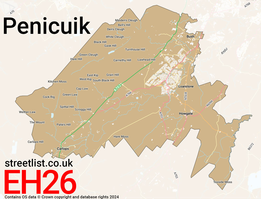 Map of the EH26 postcode