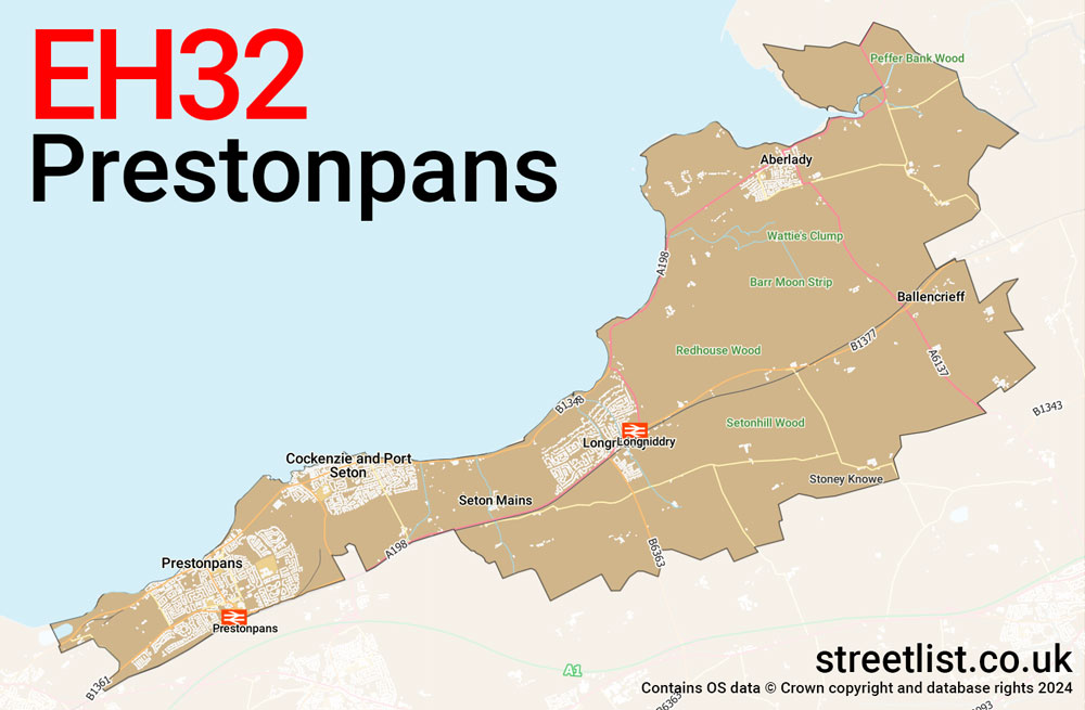 Map of the EH32 postcode