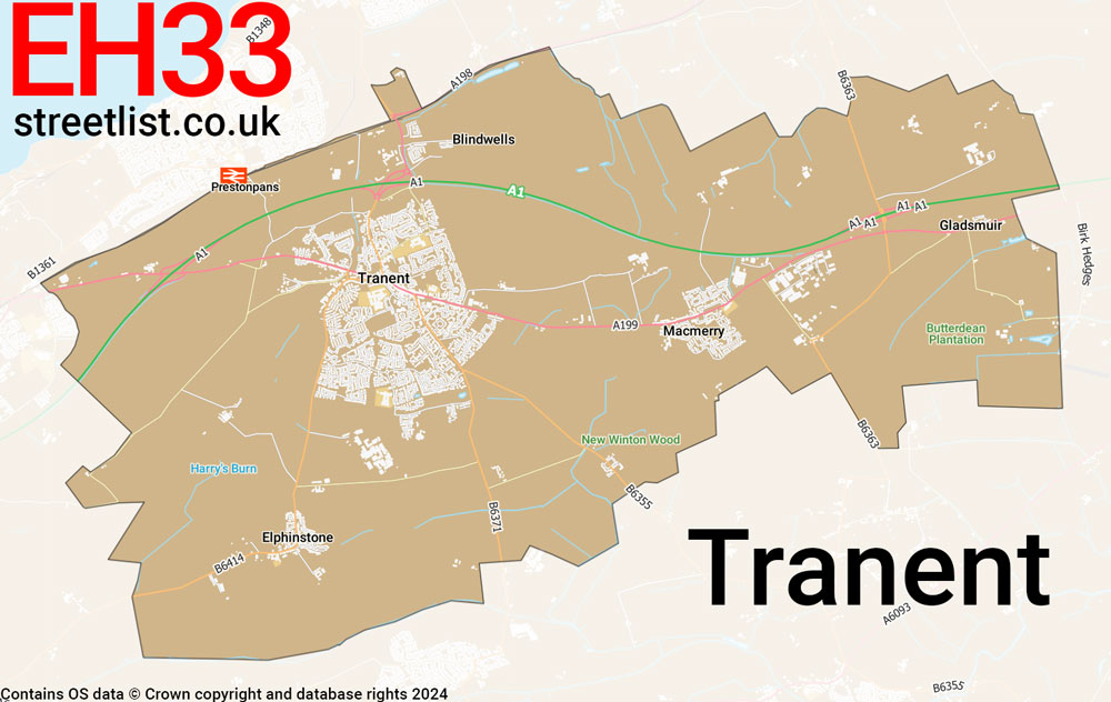 Map of the EH33 postcode