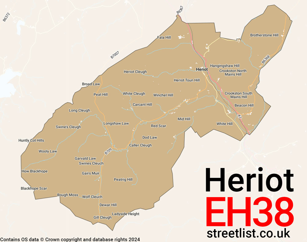 Map of the EH38 postcode