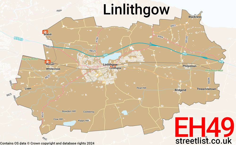 Map of the EH49 postcode