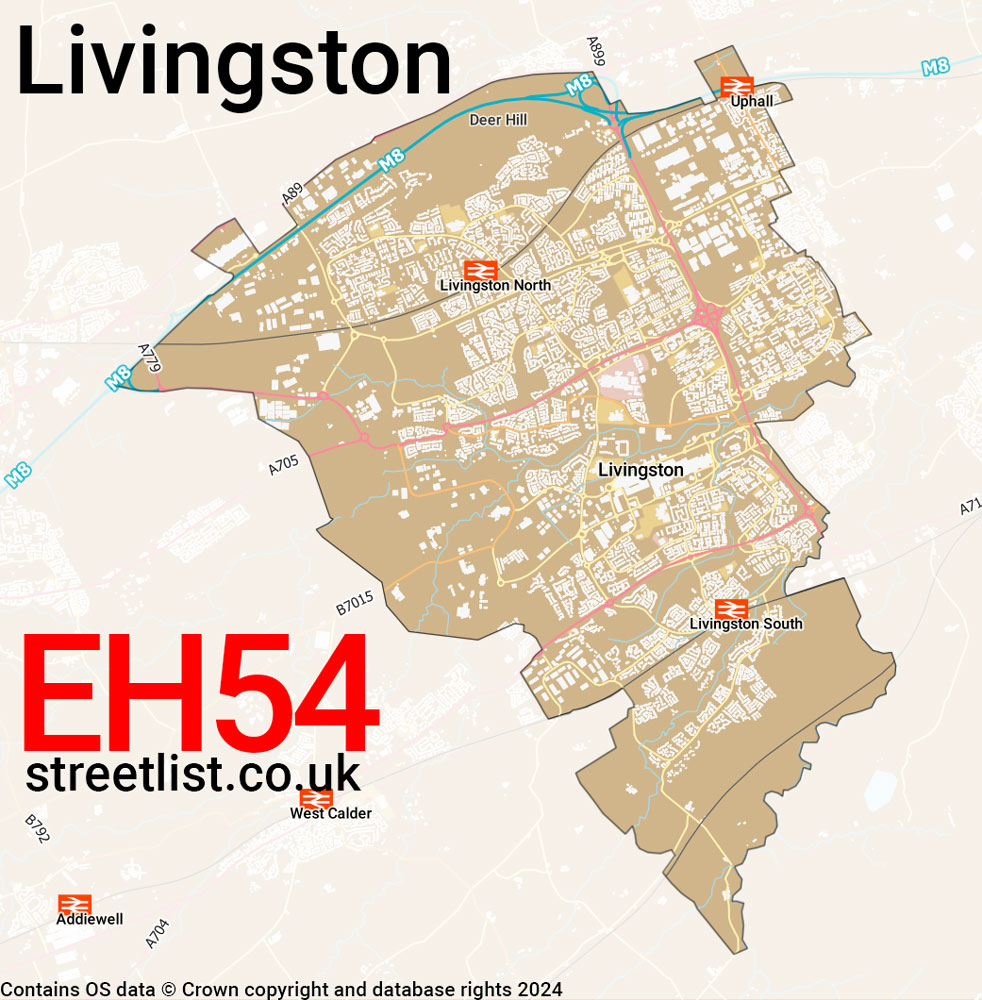 Map of the EH54 postcode