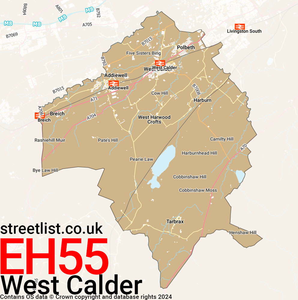 Map of the EH55 postcode