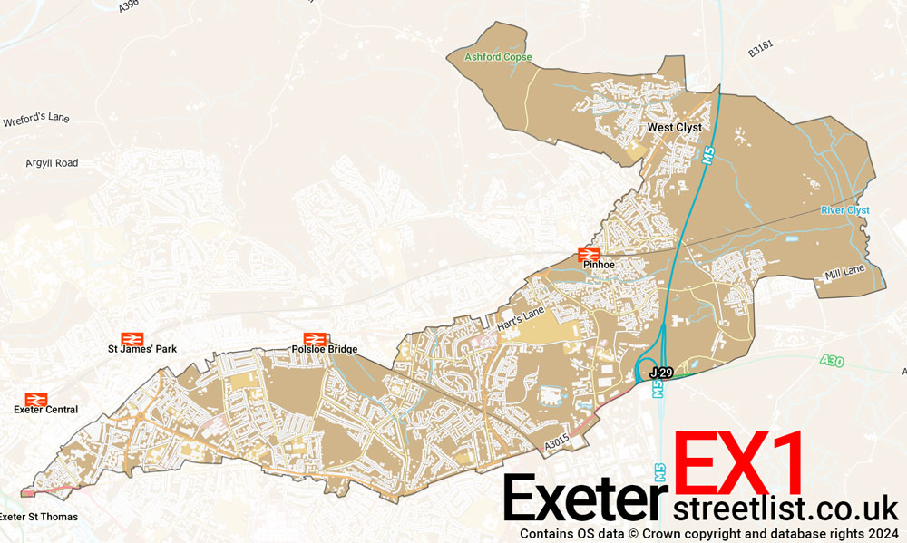 Map of the EX1 postcode