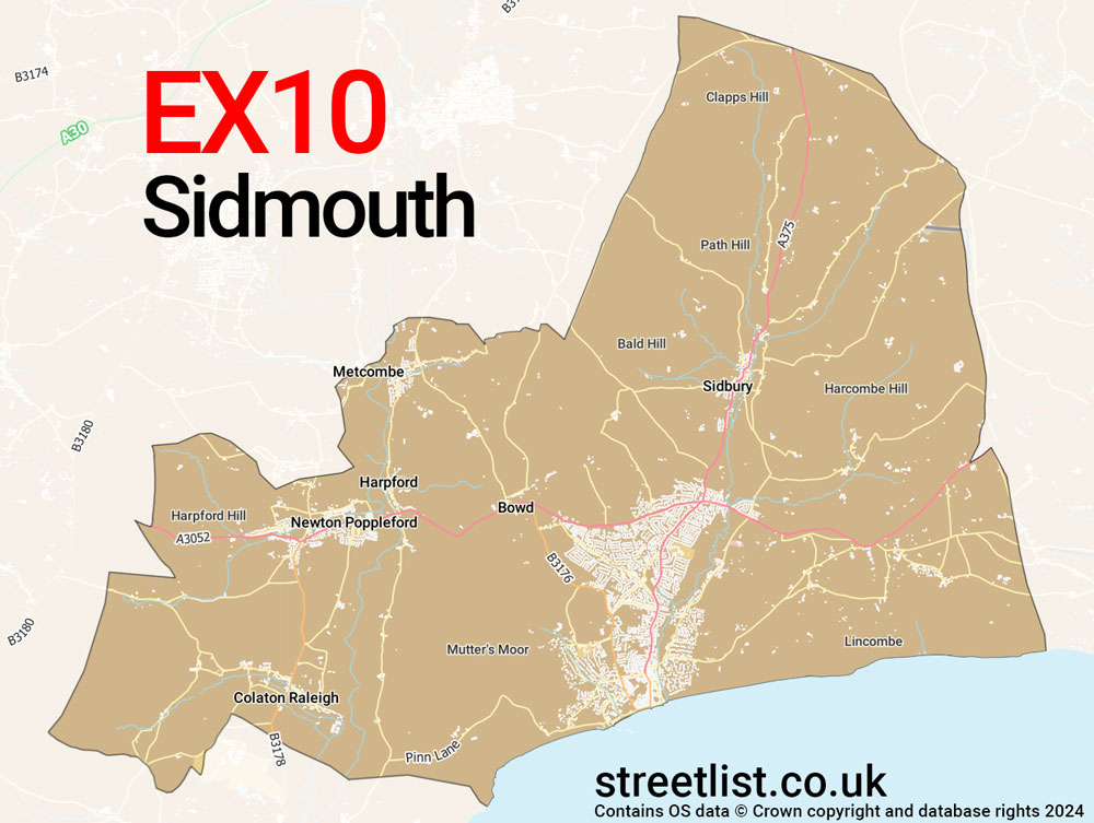 Map of the EX10 postcode