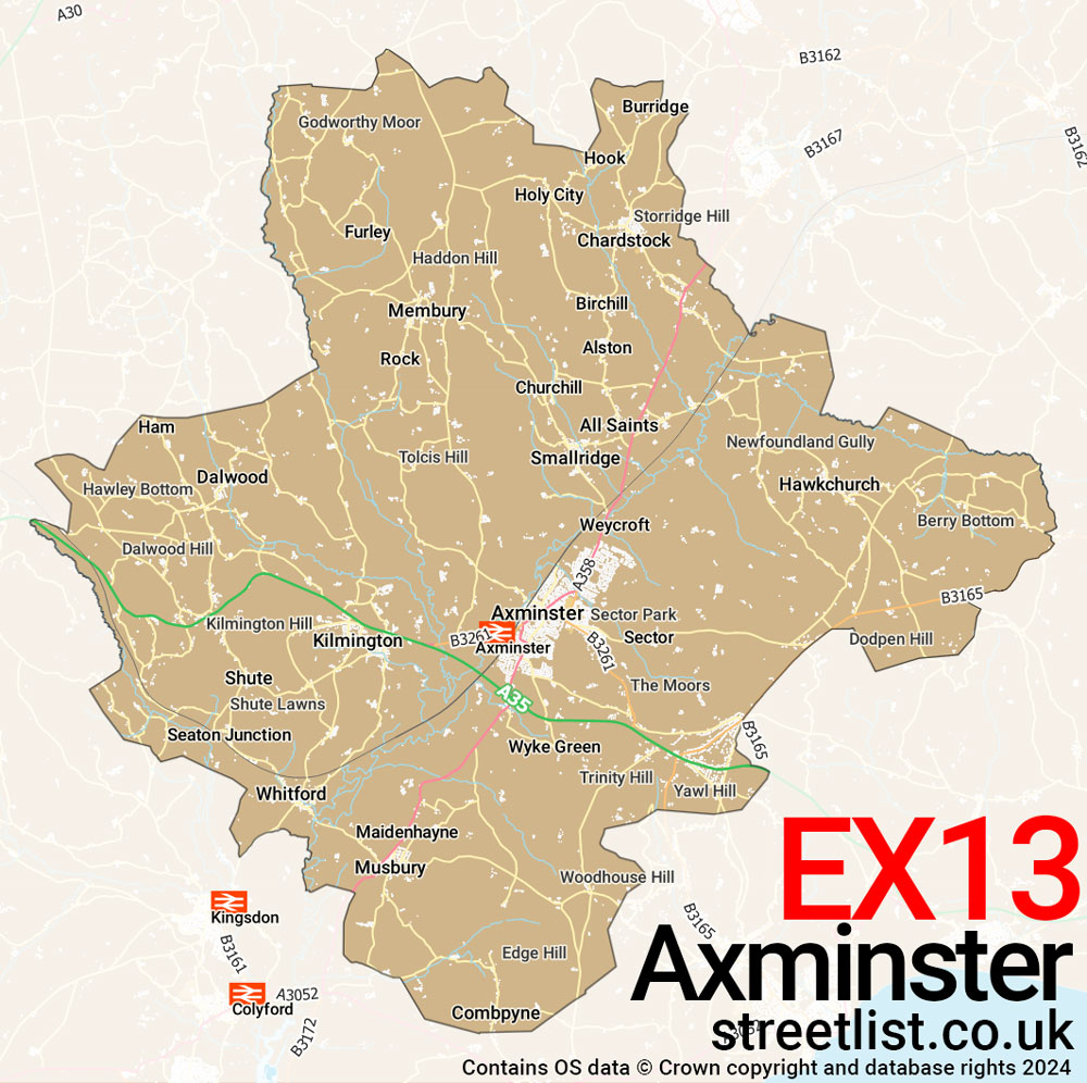 Map of the EX13 postcode