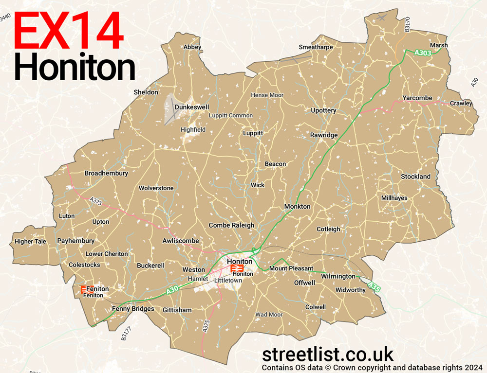 Map of the EX14 postcode