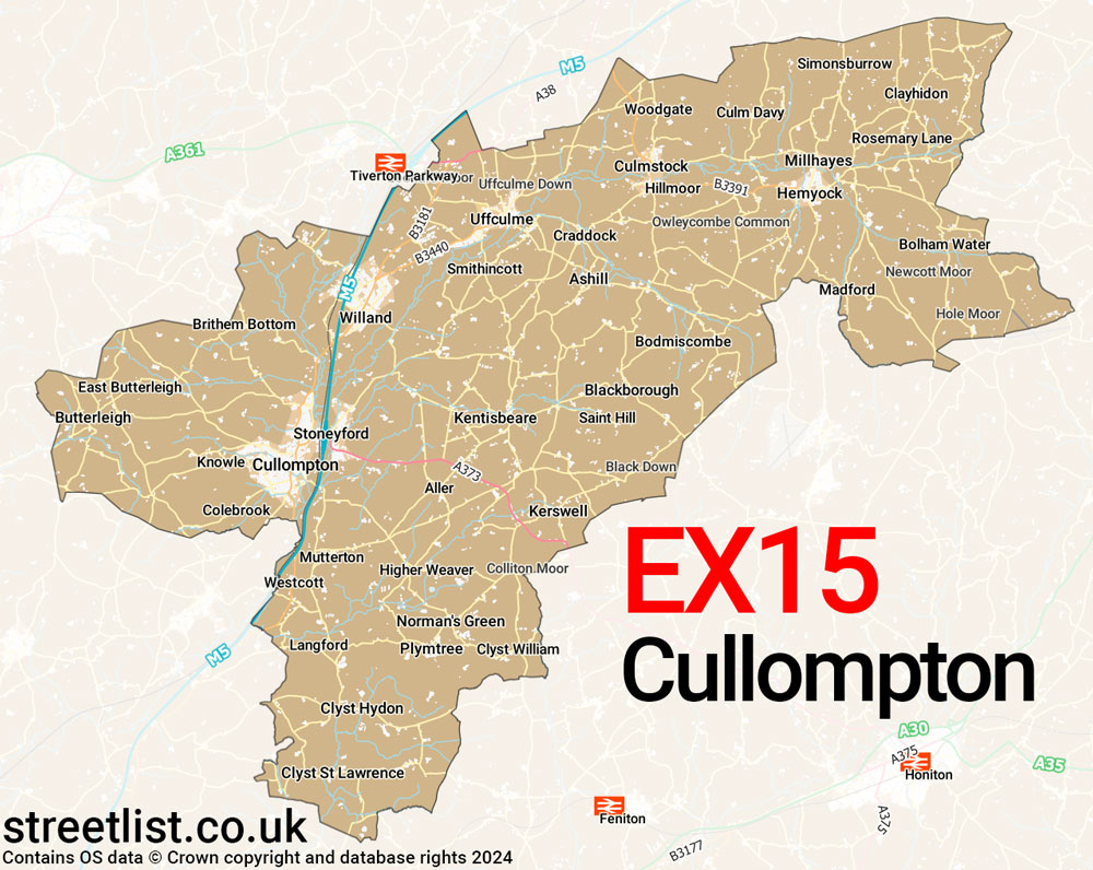 Map of the EX15 postcode