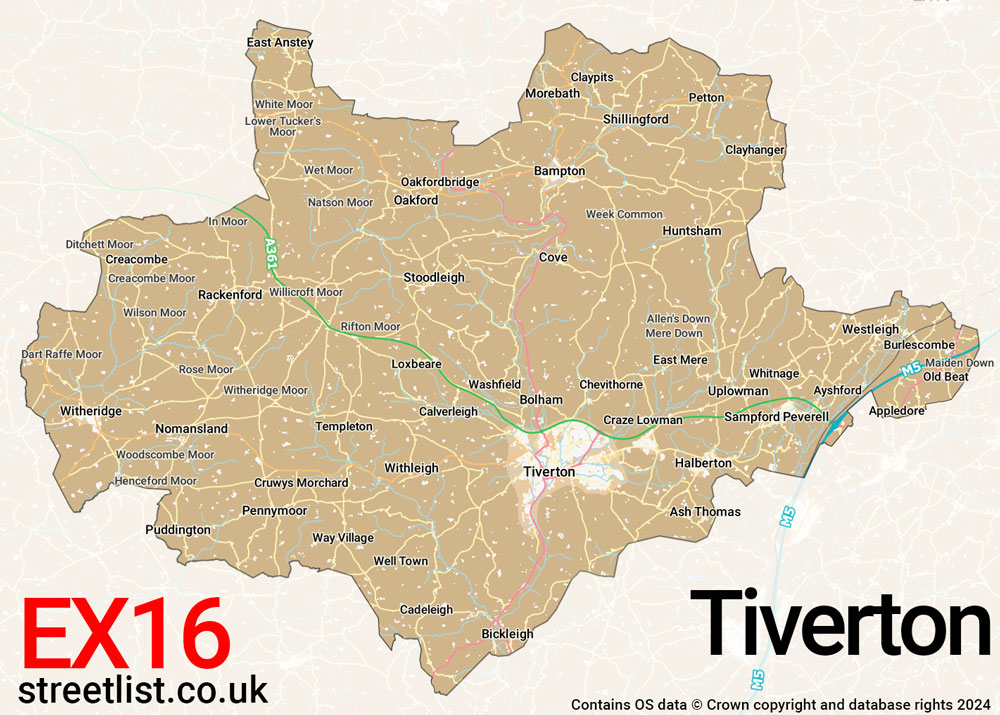 Map of the EX16 postcode