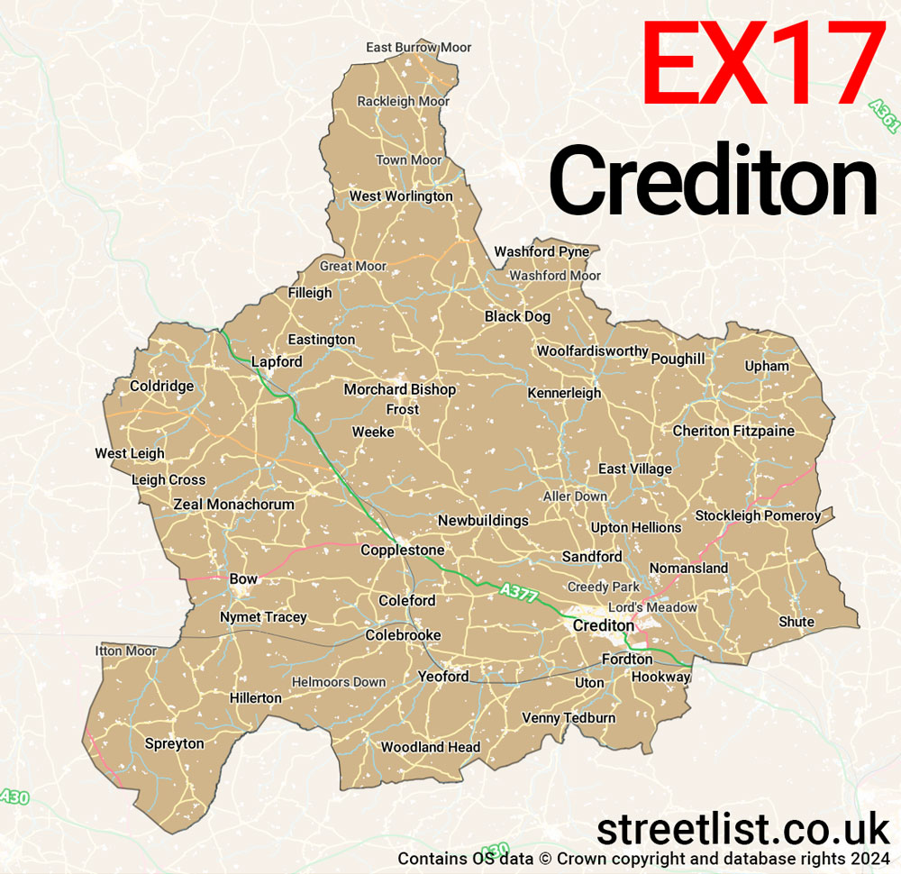 Map of the EX17 postcode