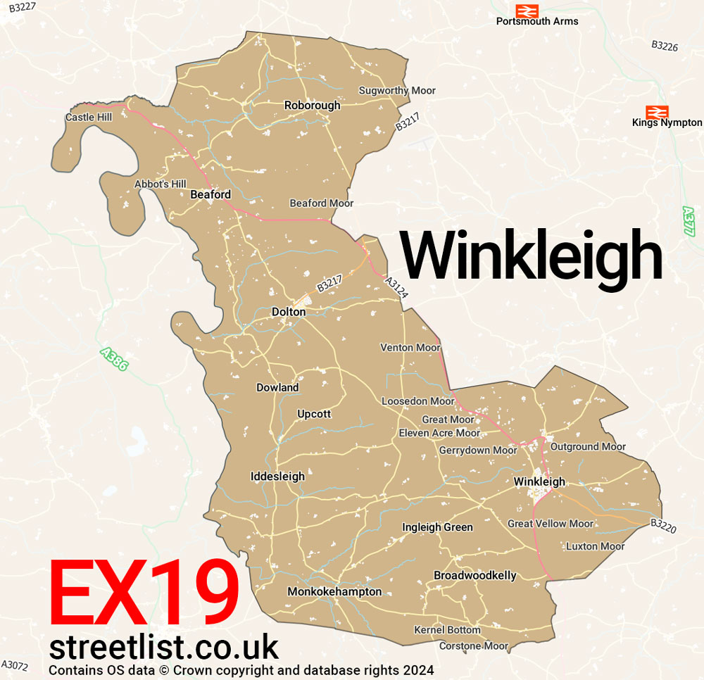 Map of the EX19 postcode