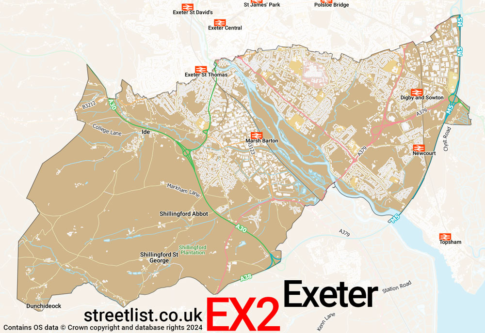 Map of the EX2 postcode