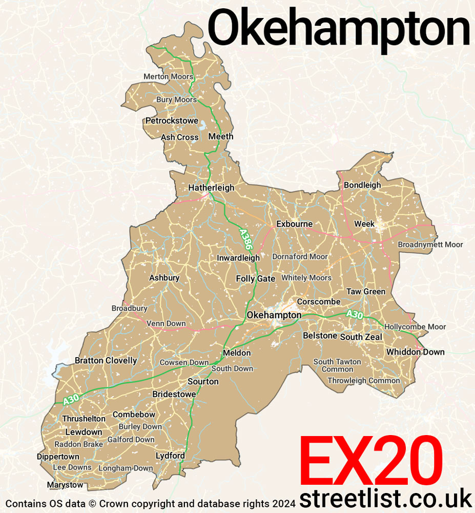 Map of the EX20 postcode