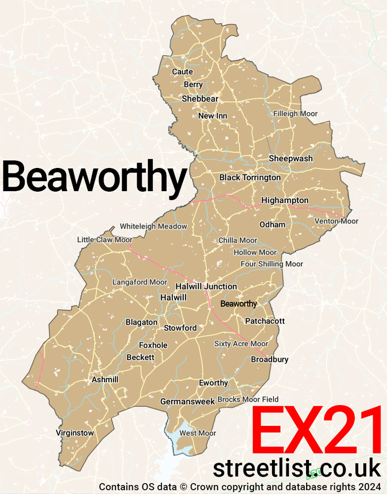 Map of the EX21 postcode