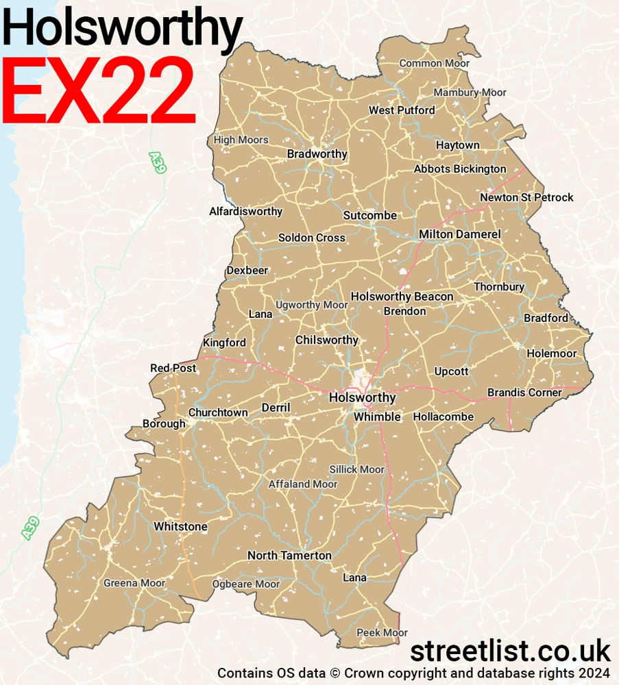 Map of the EX22 postcode