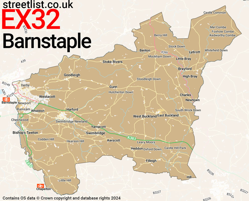 Map of the EX32 postcode