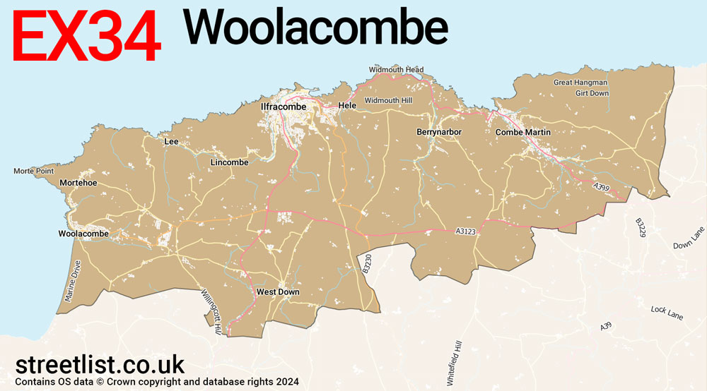 Map of the EX34 postcode