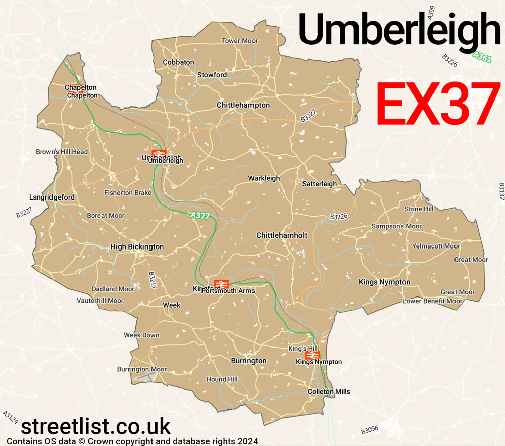 Map of the EX37 postcode