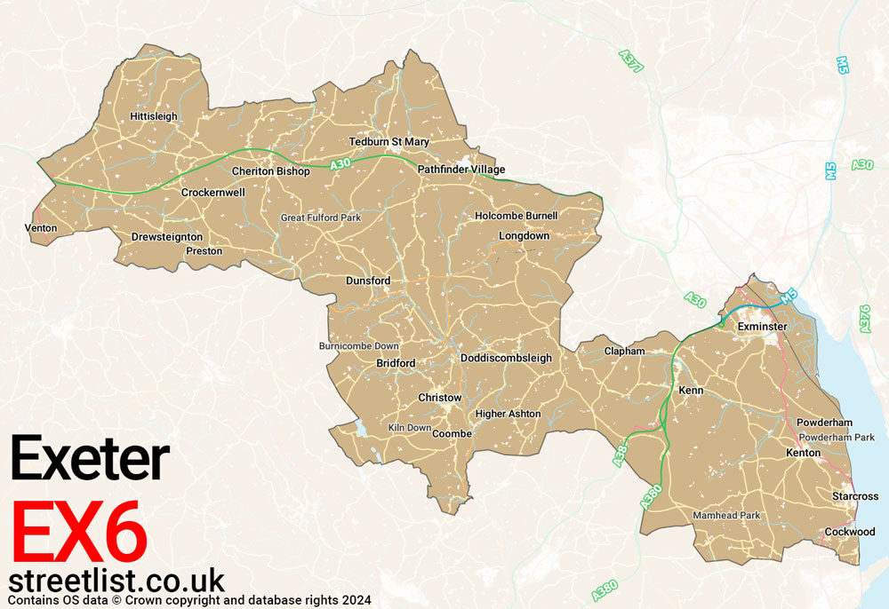 Map of the EX6 postcode