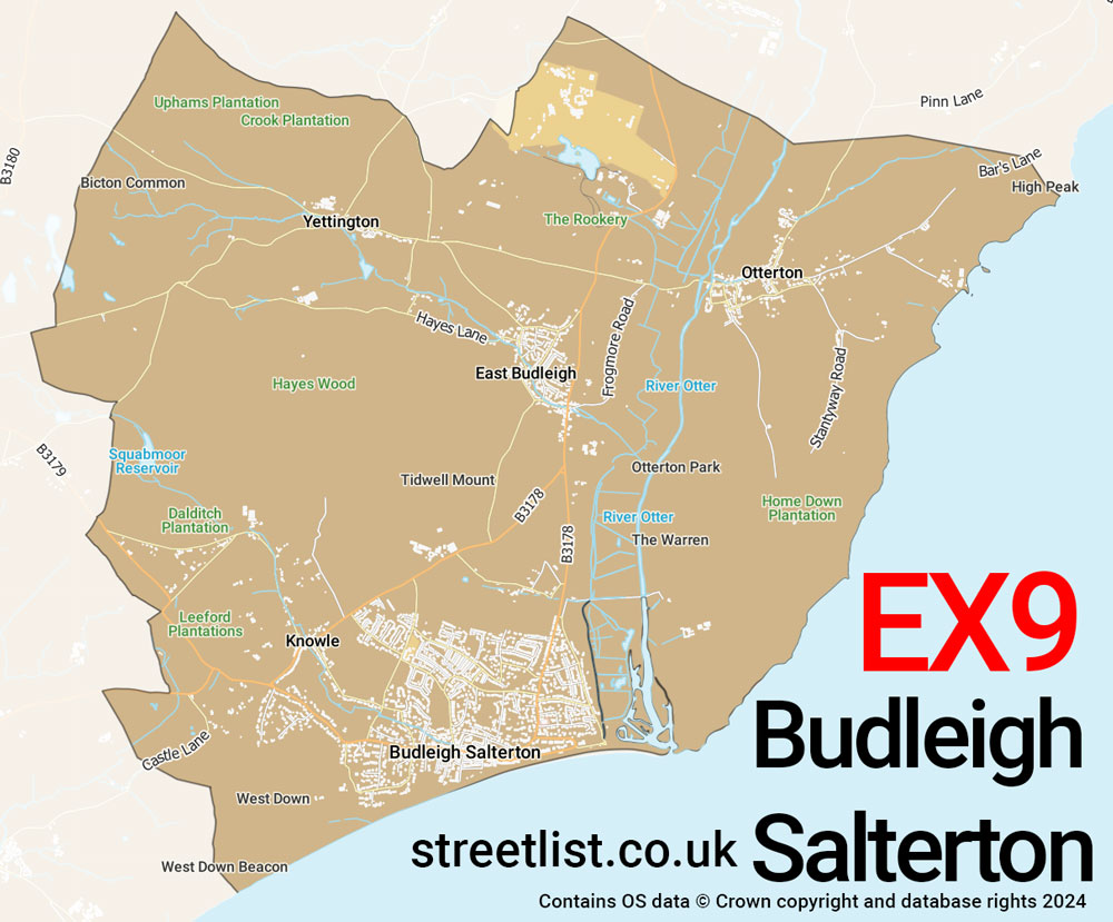 Map of the EX9 postcode