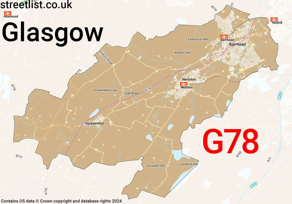 Map of the G78 postcode