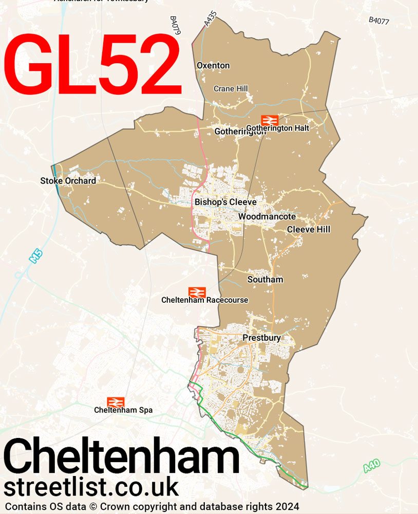 Map of the GL52 postcode