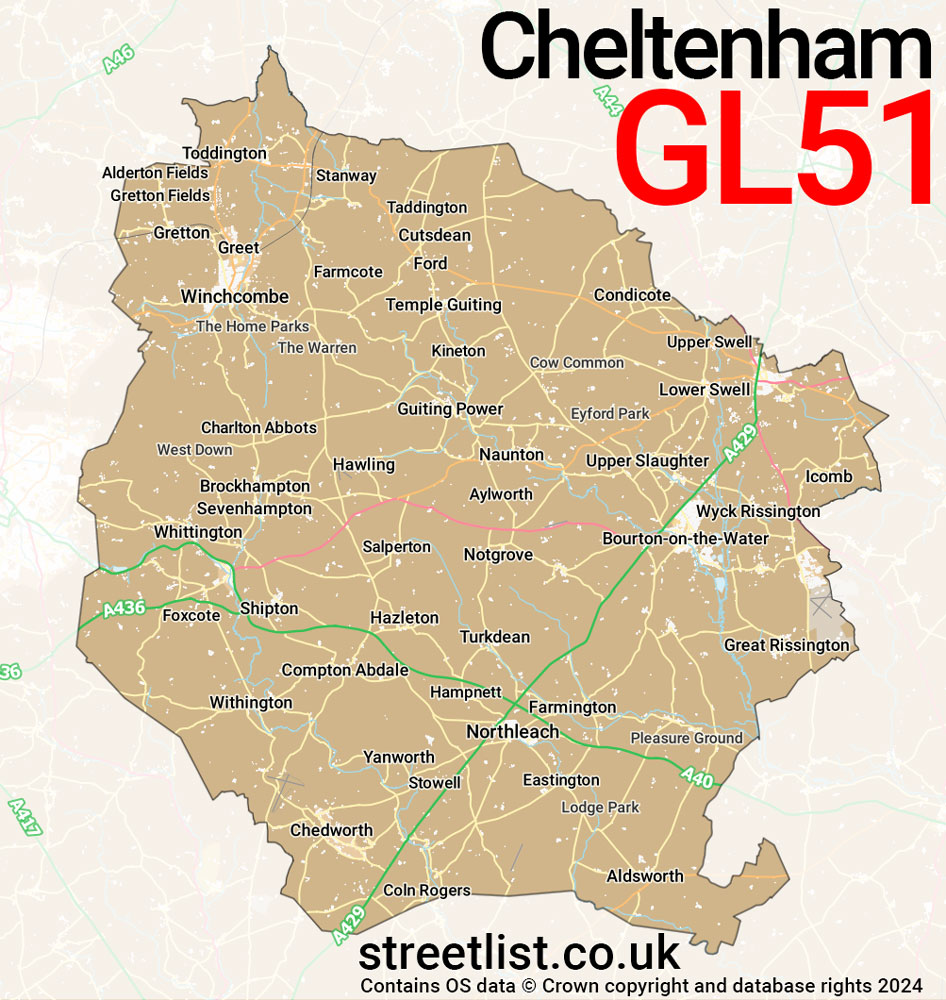 Map of the GL54 postcode