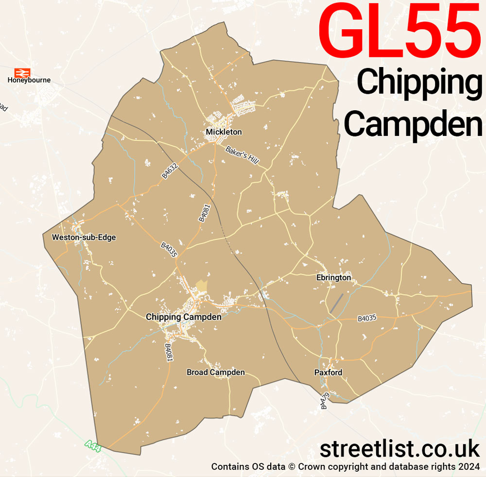 Map of the GL55 postcode