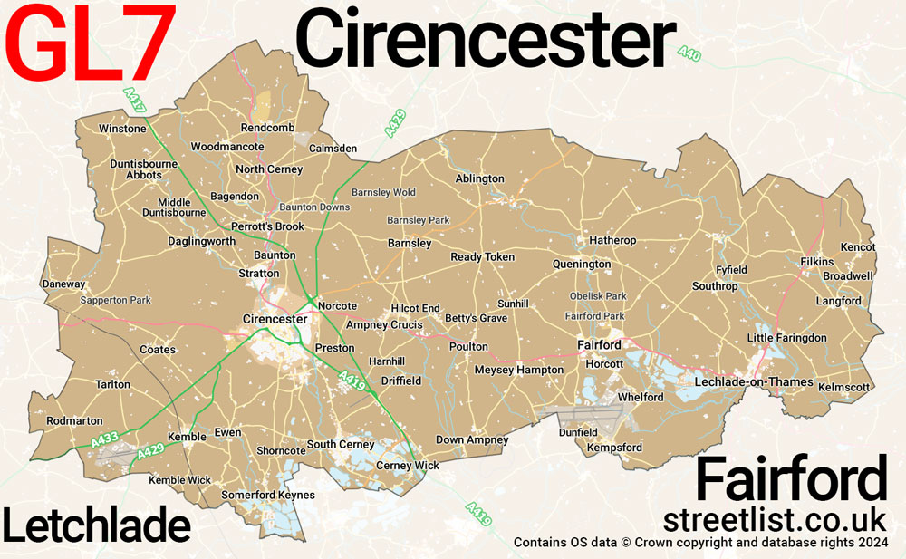 Map of the GL7 postcode