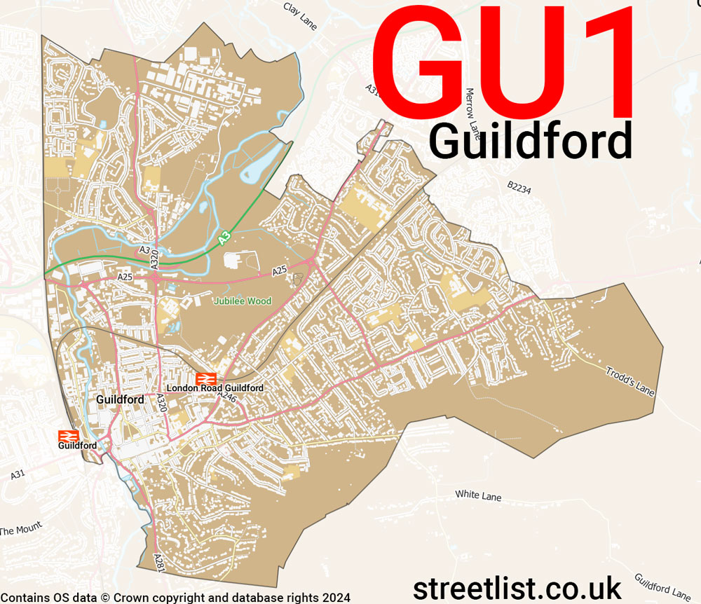 Map of the GU1 postcode