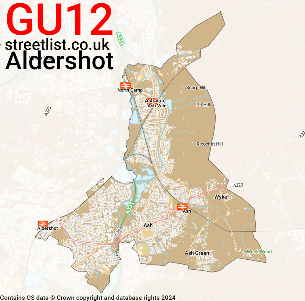 Map of the GU12 postcode